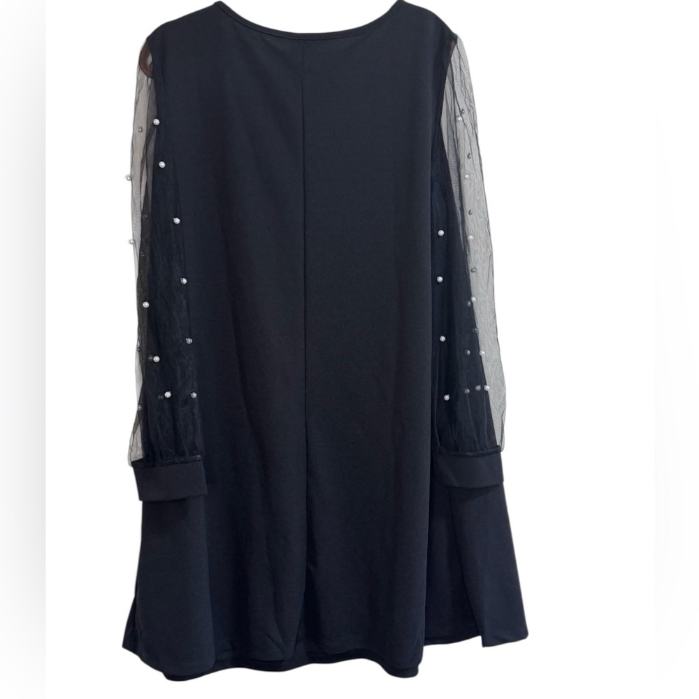 Plus Size Mesh Pearl Sleeve Mini Dress 3X Black Party Holiday - Picture 5 of 7